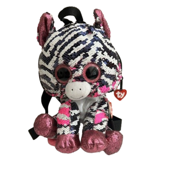 Ty Fashion Beanie Boo Zoey Zebra Reversible Sequin Backpack Black, White & Pink - Picture 7 of 12